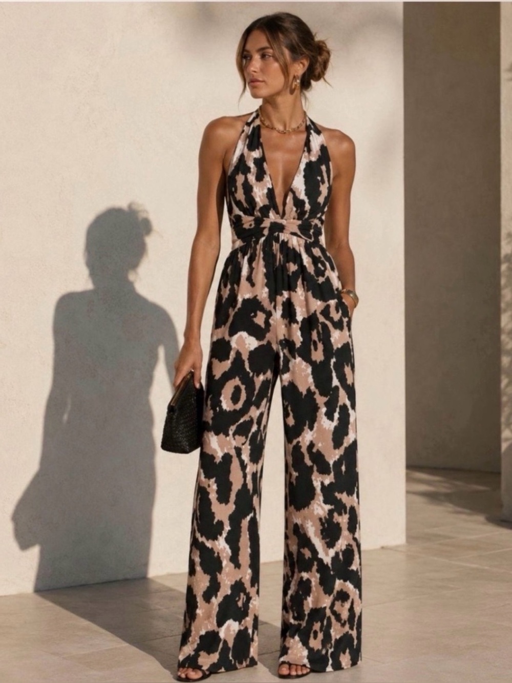 NWT Diane Von Furstenberg for Target Black & Blush Animal Print Maxi Jumpsuit